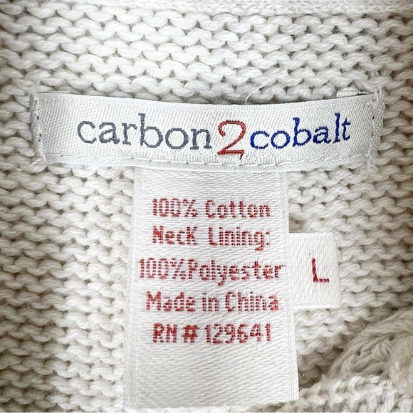 CARBON2COBALT Ivory Cable Knit Sweater Mock Neck Henley Button up Men's Large - Picture 4 of 8